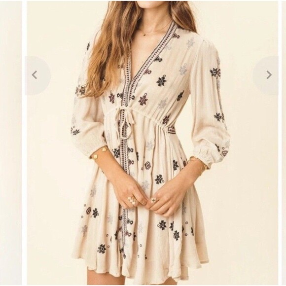 Free People Stargazer Mini Dress Beige Medium Embroidered Gauzy OB507864 - Picture 3 of 12